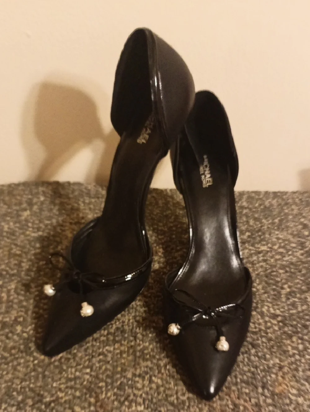 Michael Kors Black Pointed D'Orsay Pumps with Pearl Drops Size